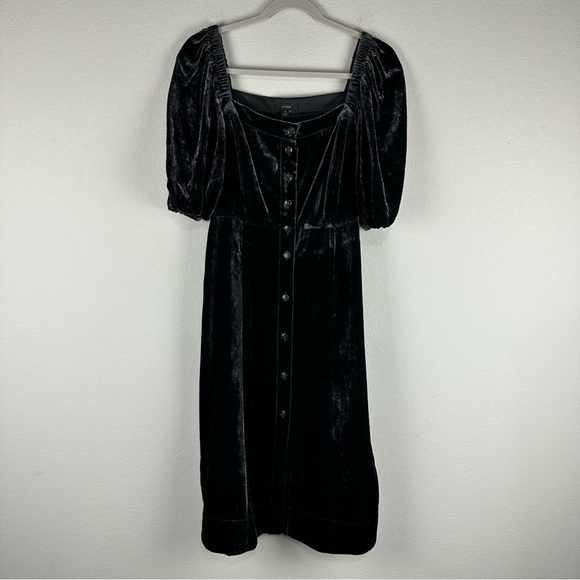 NEW J. Crew Black Puff Sleeve Velvet Midi Dress Size 8